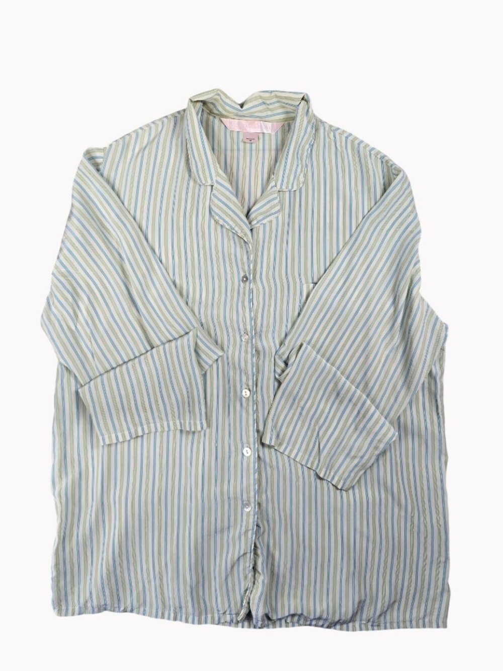 Victorias Secret 100% Silk Striped Button-Up Sleep Shirt Medium Green & Blue